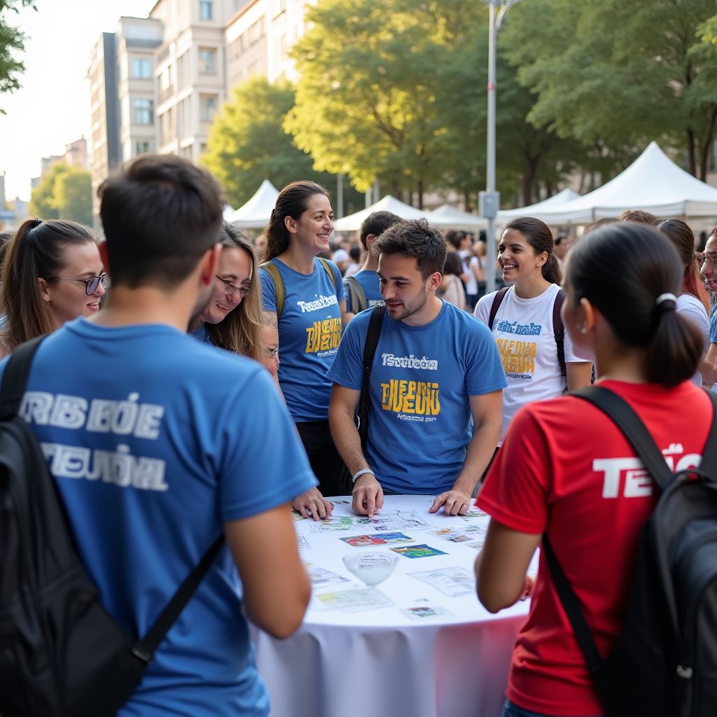 Equipo de voluntarios en feria comunitaria